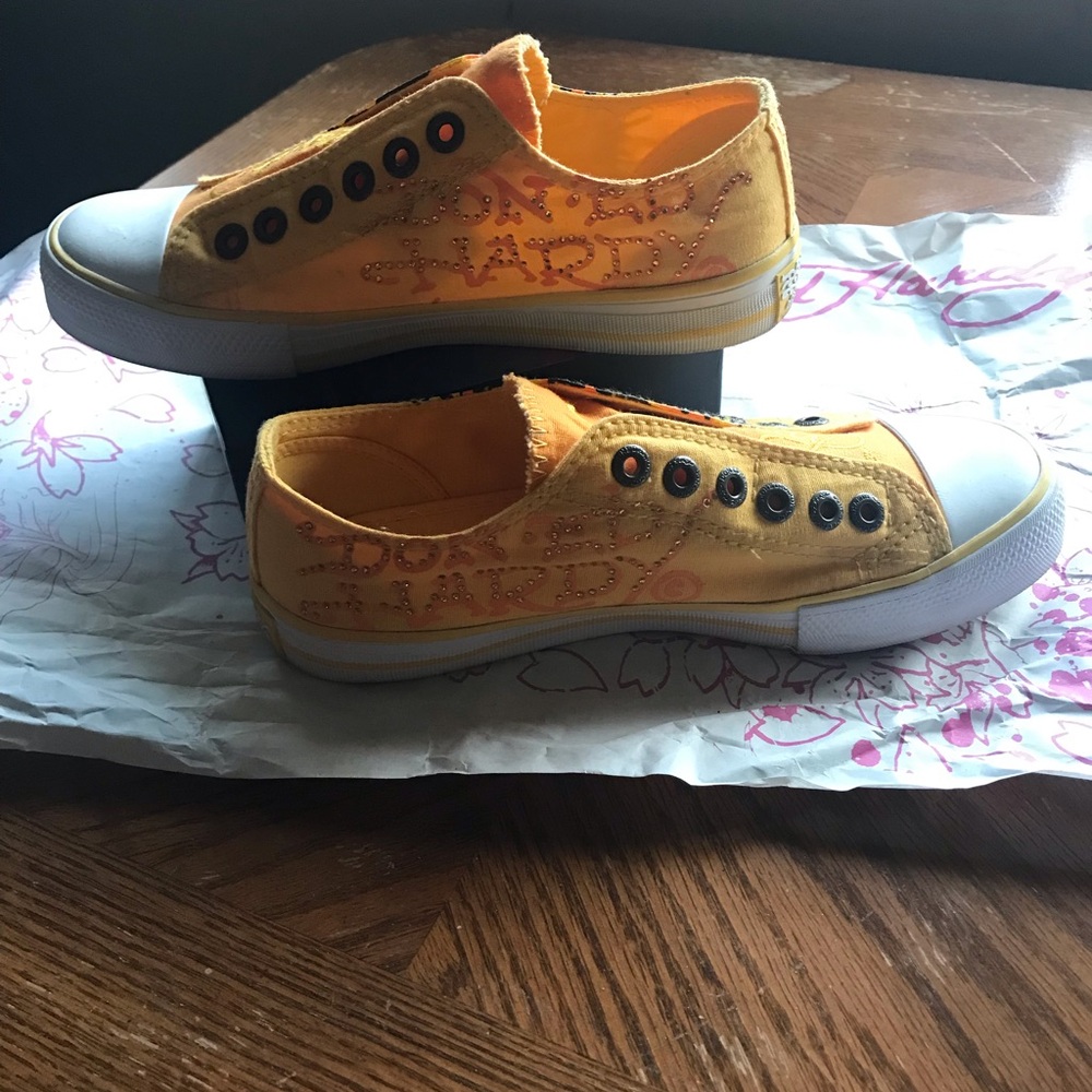 Ed Hardy Yellow/Orange Women Canvas Sneakers - Picture 4 of 14